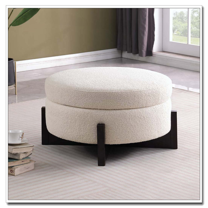 Repose-pieds beige avec rangement en chenille beige