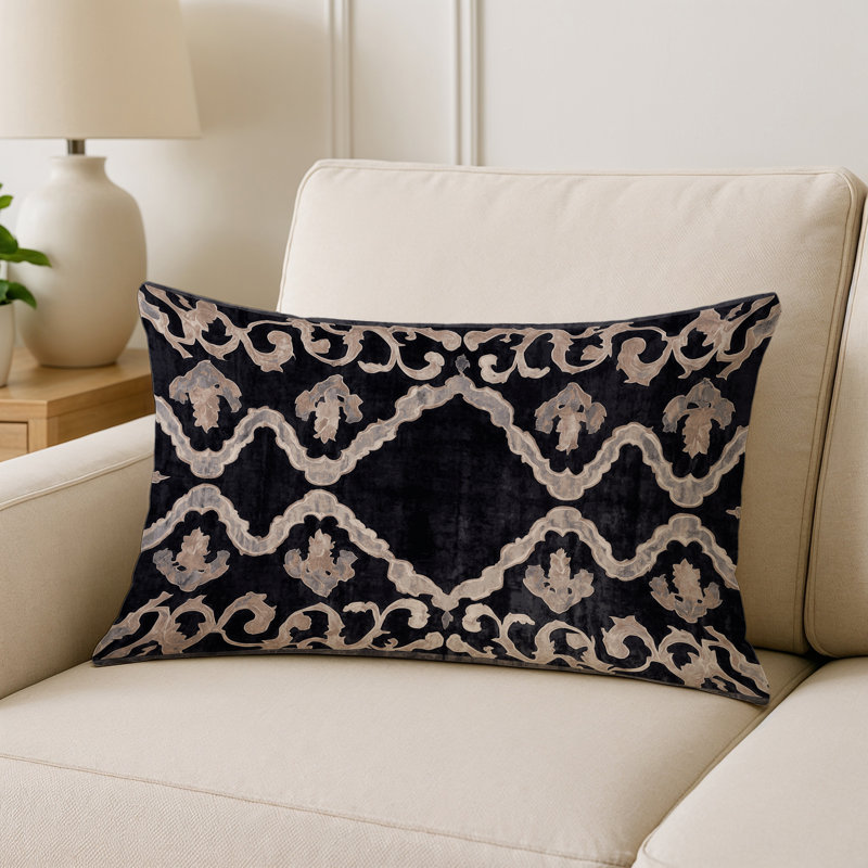 Coussin décoratif intérieur / extérieur gris Modern Modern, Rectangle H 20 po x l 14 po, Noir, beige / abstrait