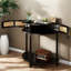 Console unique en demi-lune avec porte coulissante en rotin