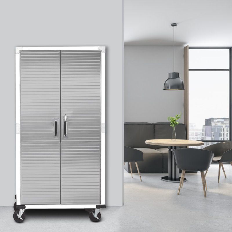White Stainless Steel Lockable Freestanding Storage Cabinet with Adjustable Shelving