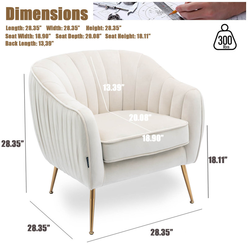 Velvet Accent Chair With Gold Finished Legs, Beige Velvet