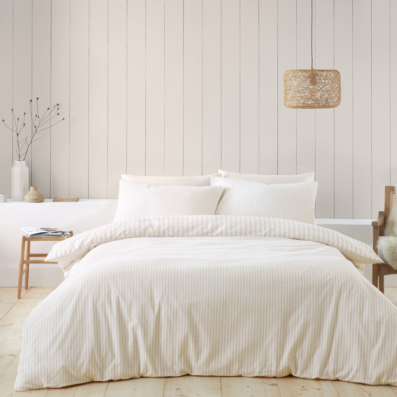 Brushed Stripe Cotton Reversible Duvet Cover Set, Natural, Double Duvet Cover + 2 Standard Pillowcases