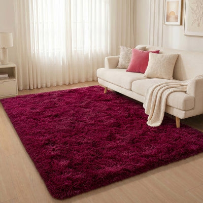 Solid Rug Soft Fluffy Red Indoor Area Rug for Living Room Bedroom Nursery Kids Room