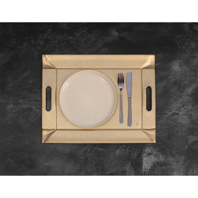 Plateau de service et napperon convertible 2-en-1 Freeform, plateau en similicuir de qualité supérieure - plateau repose-pieds, plateau de canapé et plateau pour genoux avec poignées, plateau réversible - champagne et bronze, 4 pièces