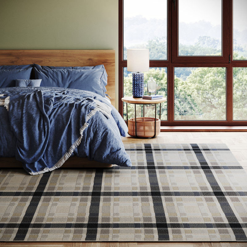 Mesael Modern Plaid Indoor Rug, Blue, Rectangle 8' x 10'