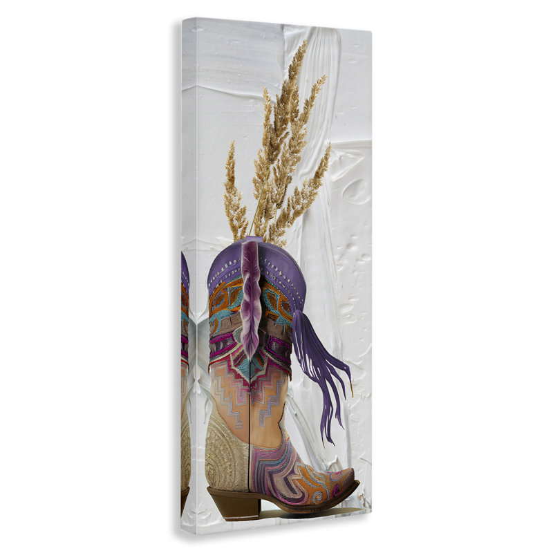 «Cowboy Boot & Wheat», art mural sur toile par Sasha, H 24 po x l 10 po