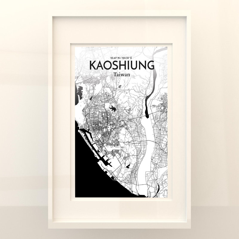 Kaoshiung City Map In Ink - No Frame Print, 36cm H x 24cm W x 0.05cm D