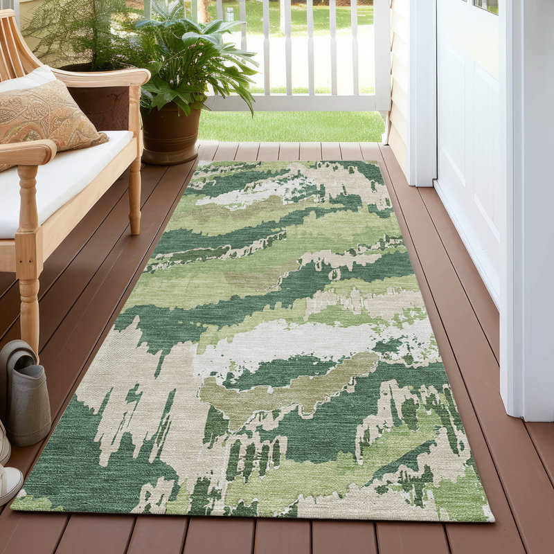 Tapis intérieur / extérieur en polyester tissé à la machine à motif abstrait de couleur mâle Greenk