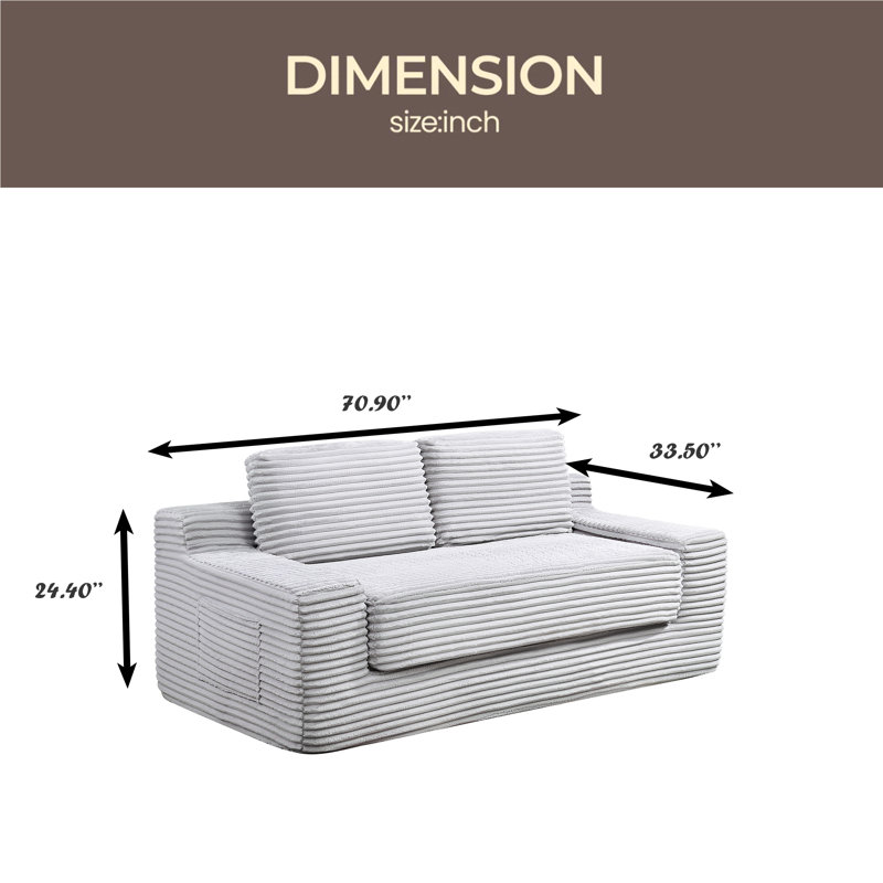 Canapé double Corduroy Cloud, canapé-lit convertible 2-en-1, canapé double désossé confortable, convient au salon, appartement, petit espace