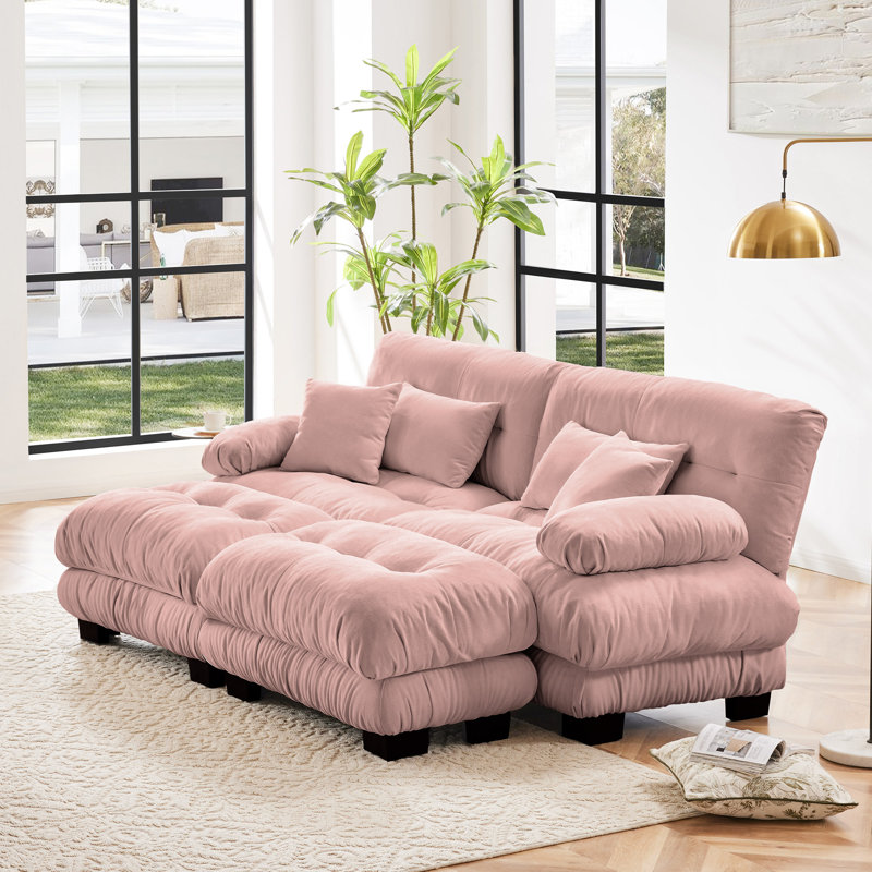 Canapé modulaire modulaire Cloud, sièges profonds avec repose-pieds pour le salon, Chenille rose