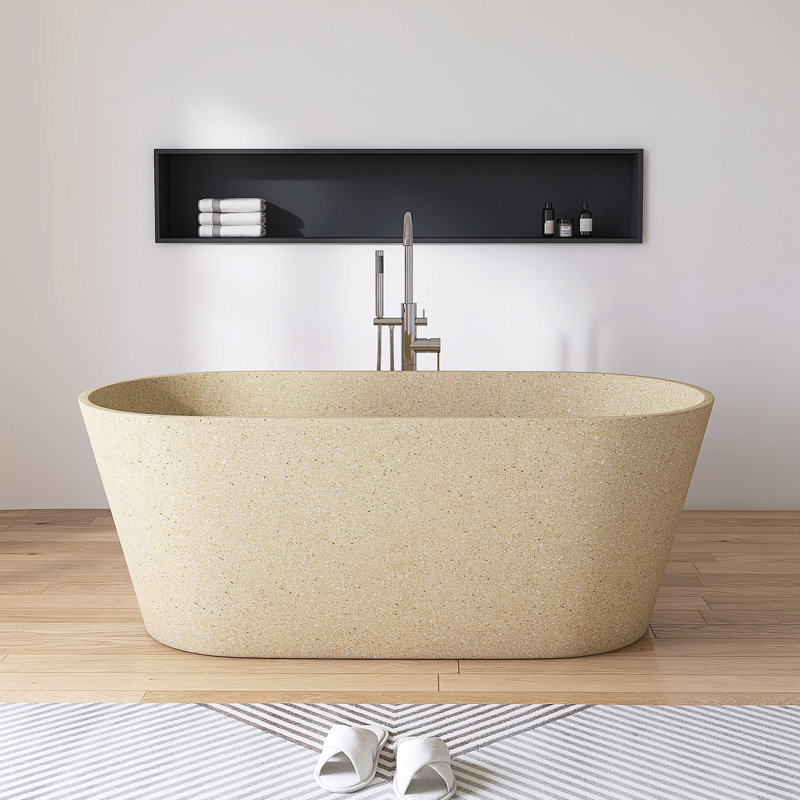 59" x 29" Freestanding Terrazzo Bathtub Solid Surface Soaking Tub