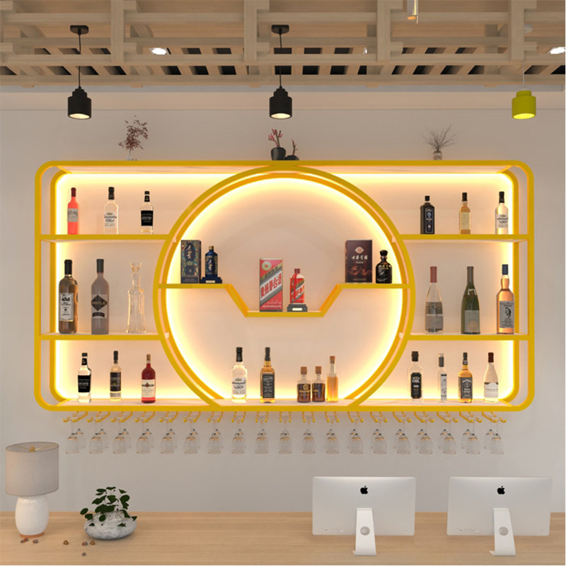 Creative round corner wall mounted wine rack, Gold, 39.3" H x 102.3" W x 7.8" D