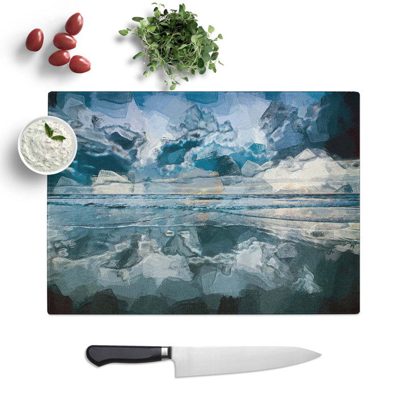 Tempered Glass Ocean Reflections in Italy Chopping Board, 39 cm W x 28.5 cm L