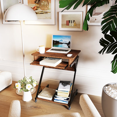 23.6" Z-Shaped Computer Desk with Keyboard Tray and Wheels, Compact Study Table for Small Spaces