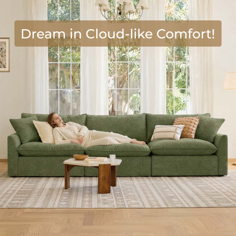 Modern Upholstered Sofa with Plush Foam Cushions & Solid Wood Frame, Moss Green, 3