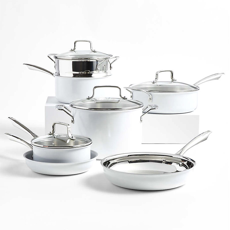 11-Piece Matte White Stainless Steel Cookware Set