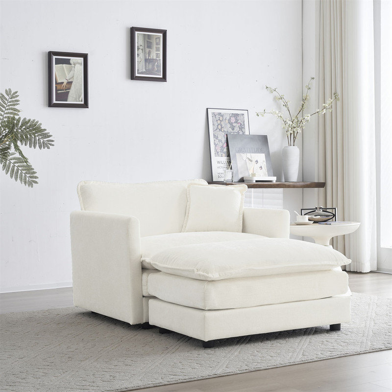 Fauteuil d'appoint moderne avec repose-pieds, Coton blanc
