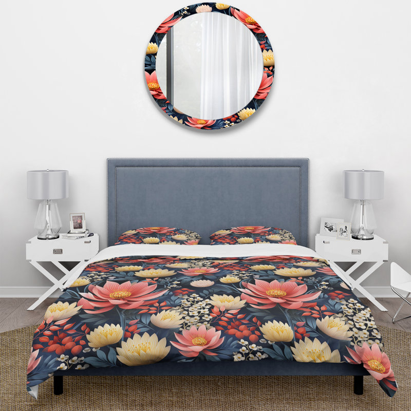 Ensemble de housse de couette en polyester jaune et rose, Housse de couette pour très grand lit et 2 très