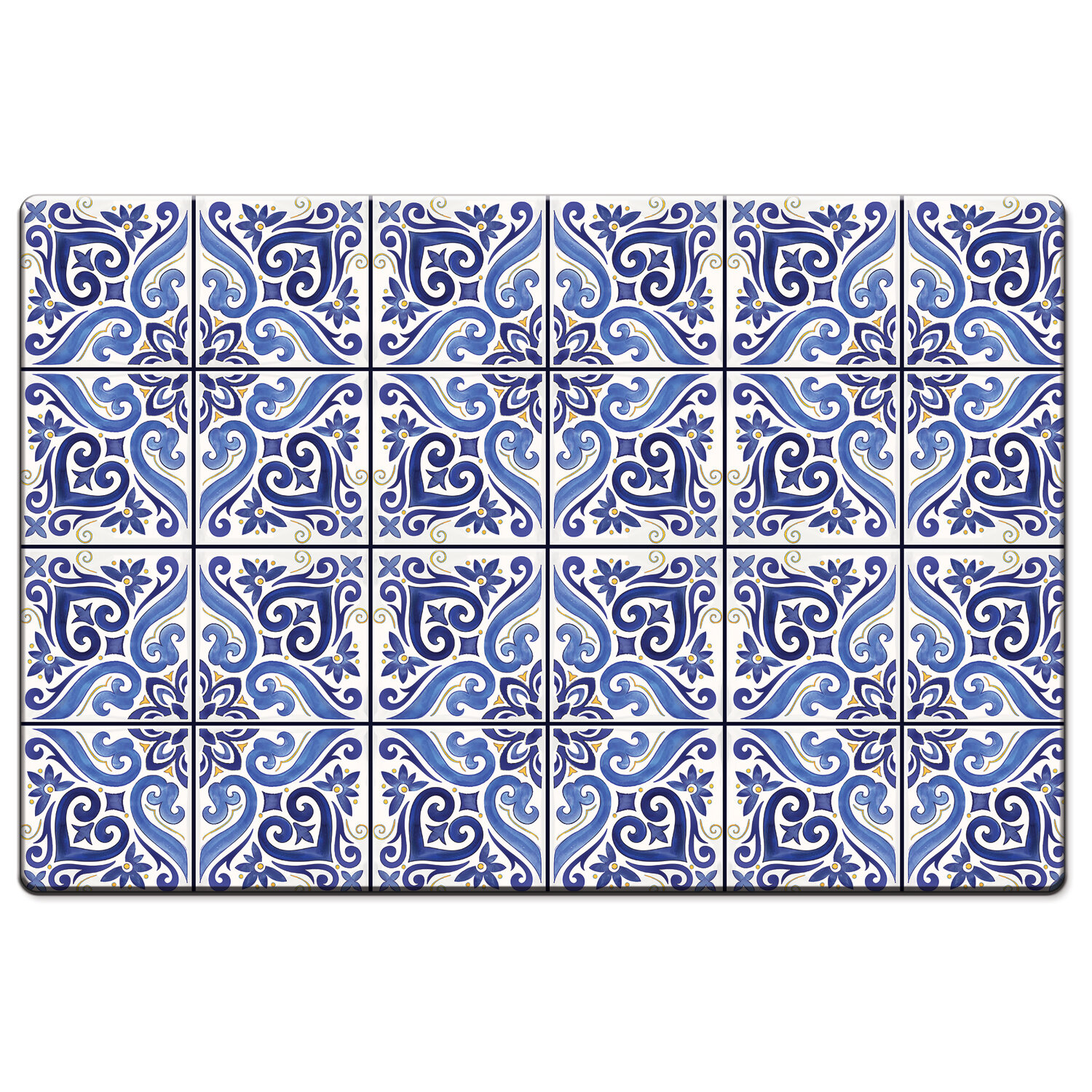 Alcott Hill Luka Anti-Fatigue Comfort Quatrefoil Kitchen Mat, Blue