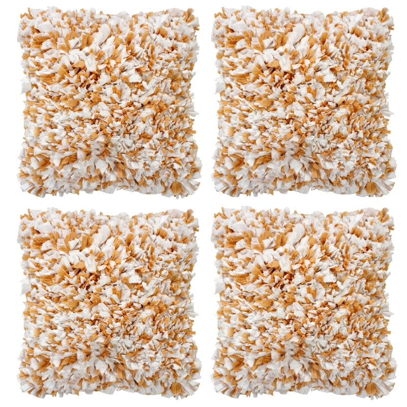 Ensemble de 4 coussins à poils longs en papier de soie (insert inclus), H 18 po x l 18 po x P 2 po, Beige