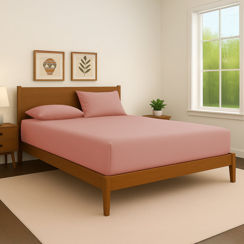 40cm Extra Deep Fitted Sheet – Soft Microfiber, Wrinkle-Free, Cooling, Elastic Corners, Peach, Super King (6')