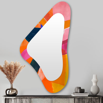 Cody Funky Fusion Retro Orange Blue - Shapes Asymmetrical Unique Mirror, Orange Unique Shape Large Wall Mirror, Printed Metal Art