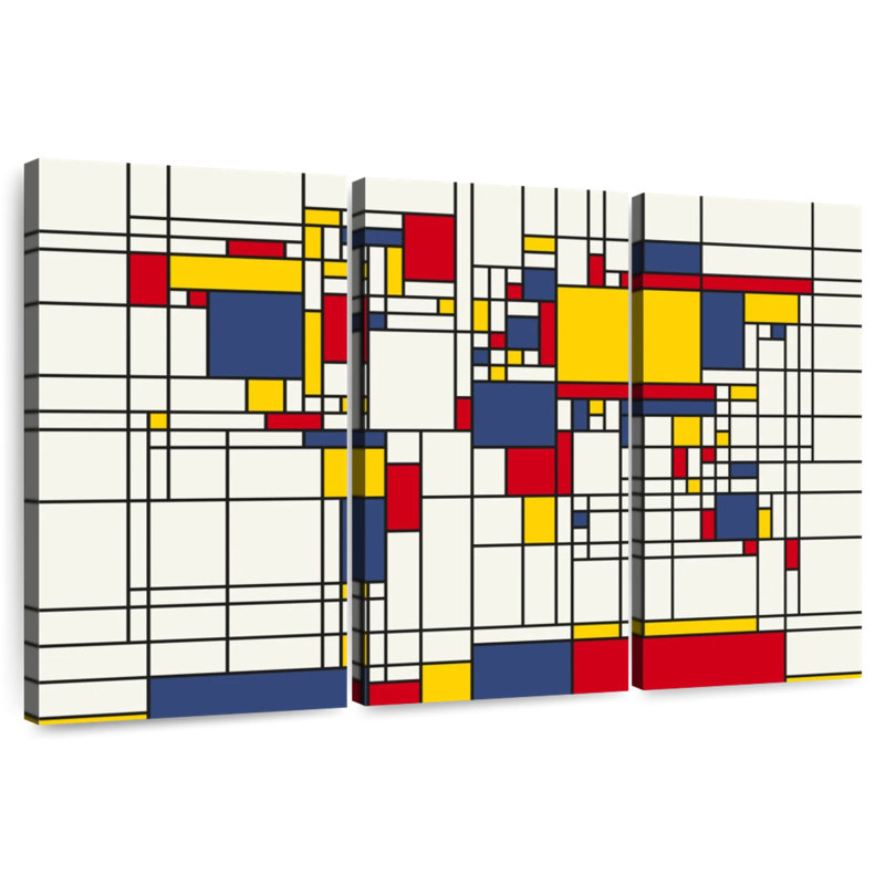 Carte du monde Aliaz style abstrait Mondrian I, H 32 po x l 50 po