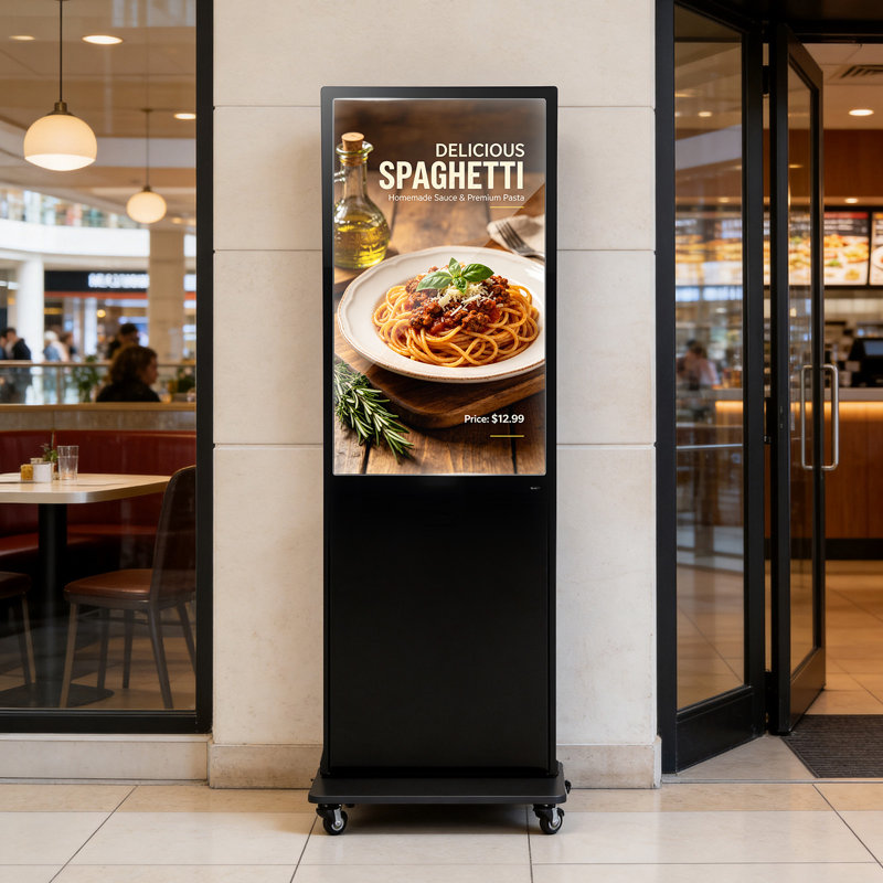 Kiosque de publicité sur pied 43 po avec affichage numérique intérieur sur pied 43 po, avec entrée Wi-Fi / USB / USB pour Android, écran large à 178 °, écran ACL interactif, affiche commerciale Totem mobile