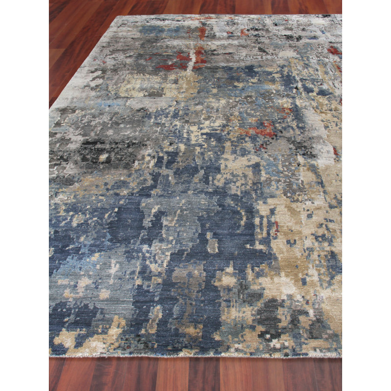 Laureno Hand-Knotted Blue/Gray Area Rug, Rectangle 8' x 10'