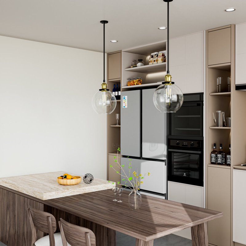 Luminaire suspendu moderne noir 7,87 "avec abat-jour en verre transparent pour îlot de cuisine 