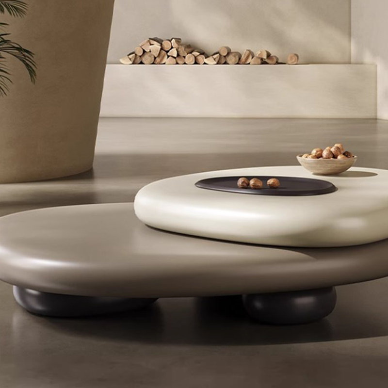 Pebble Shaped Rotating End Table Nesting Coffee Table