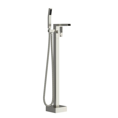 Freestanding Waterfall Bathroom Faucet, 360 Swivel Spout And Hand Shower, Dual Temperature, Brushed Nickel Brass Faucet With Tub Detachable Handheld, Rotatable, Temperature Control,