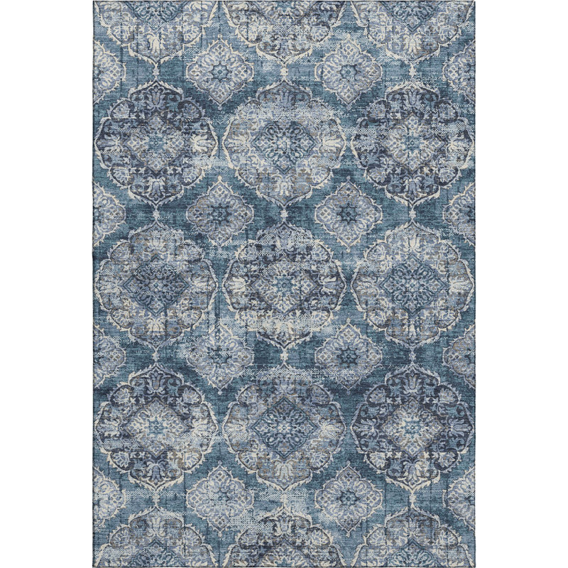 Premium Machine Washable Mayfield AMF2196 panel Rug, Denim, 2'6" x 3'10"