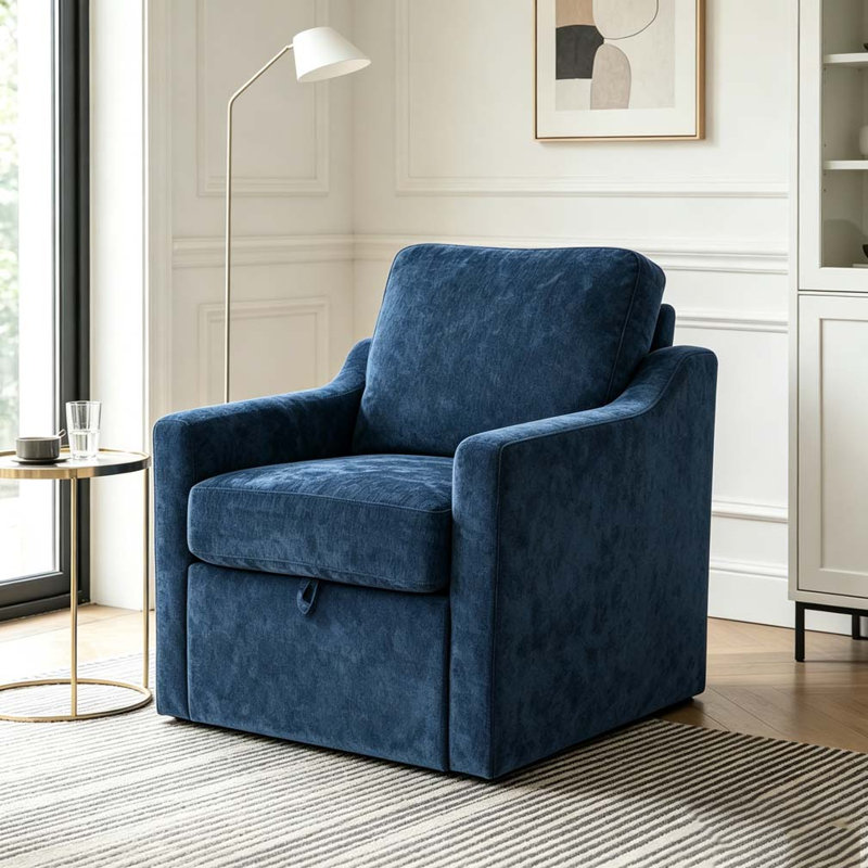 Fauteuil pivotant avec tissu chenille doux, Marine