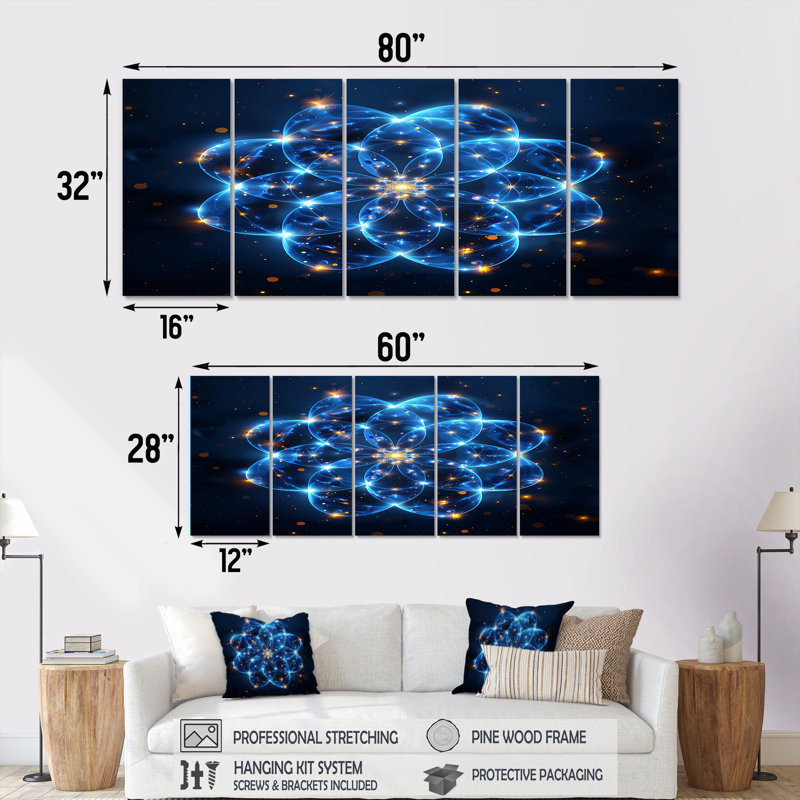 Rozek - Toile d'art géométrique murale 5 pièces, H 32 po x l 80 po