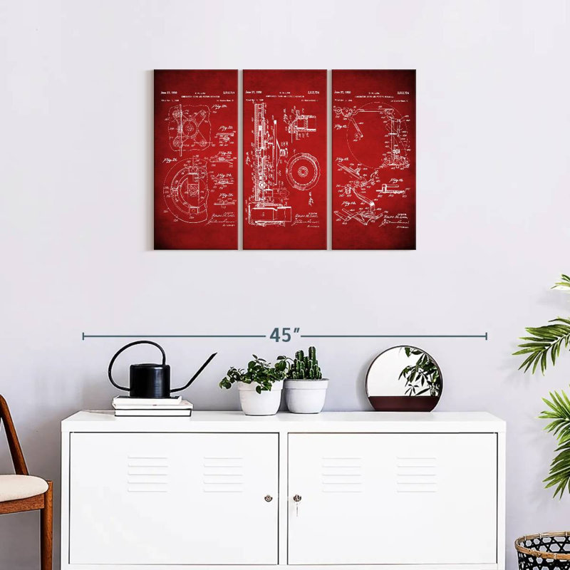 «Combination Sound and Image Mécanism», ensemble de 3 reproductions sur toile brevetées par brevet