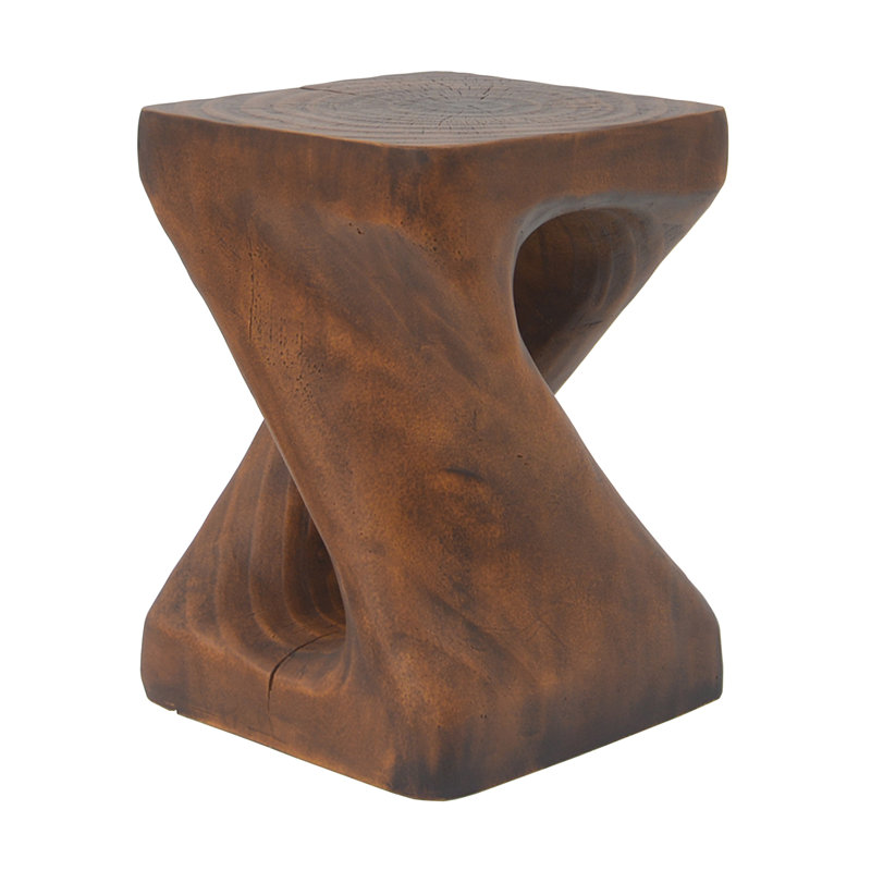 Wood-Like Texture MGO Twist Shape Side Table, Antique Brown