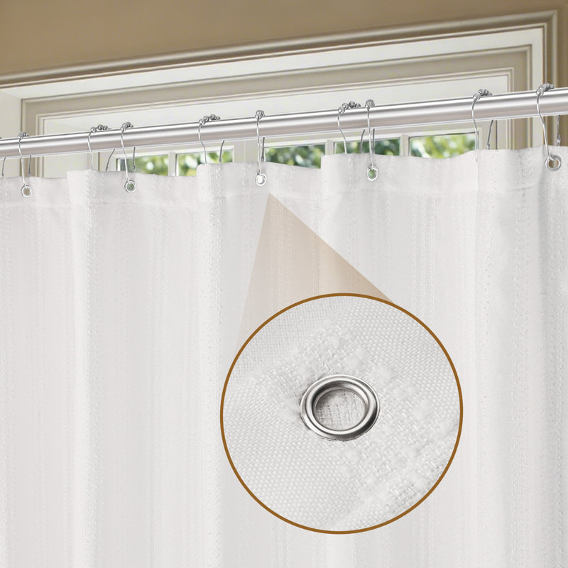 Soft Tufted Texture Chenille Stripe Shower Curtain, White