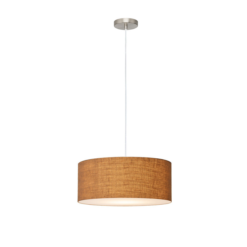 Luminaire suspendu extensible, abat-jour tambour en lin blanc 22 po, nickel satiné, à intensité variable, Natural Burlap
