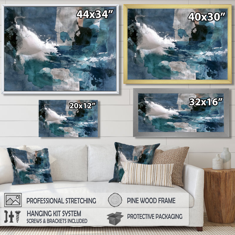 «Blue Sturdy Guardians Accents With White», reproduction d'art sur toile abstraite bleue, H 12 po x l 20 po, Cadre flottant