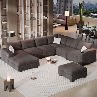 121"Oversized Modular Sectional Sofa With Storage Ottoman, U-Shaped Deep Seating Sofa With Chaise For Living Room
