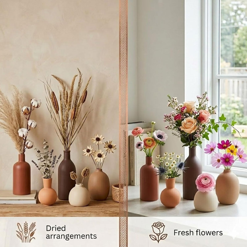 Rustic Modern Ceramic Decorative Vase (Set of 5)
