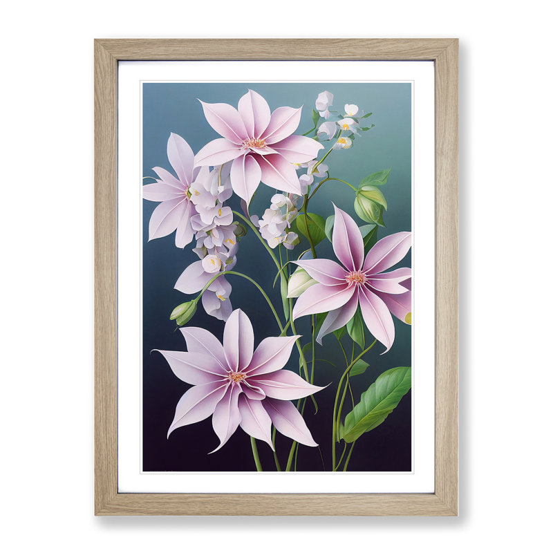 Pastel Flowers - Wall Art, 66cm H x 48cm W, Oak Framed
