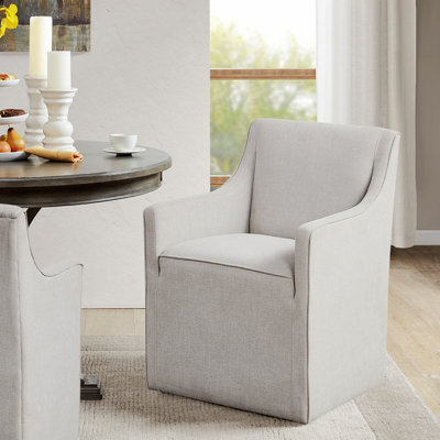 Slipcover Dining Arm Chair With Casters