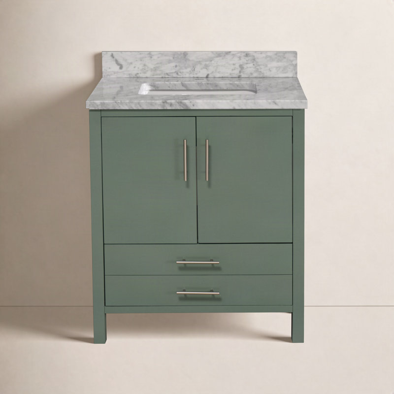Kiara 30'' Single Bathroom Vanity with Top, Sage Green, Carrara Marble