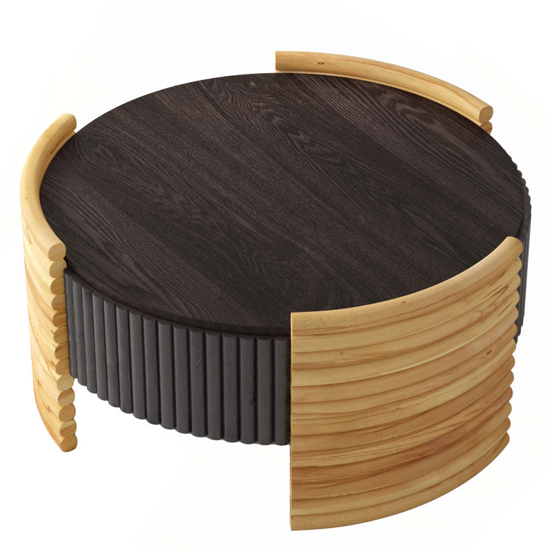 Table basse moderne à deux tons avec rangement rabattable et forme arrondie pour le salon, Marron foncé