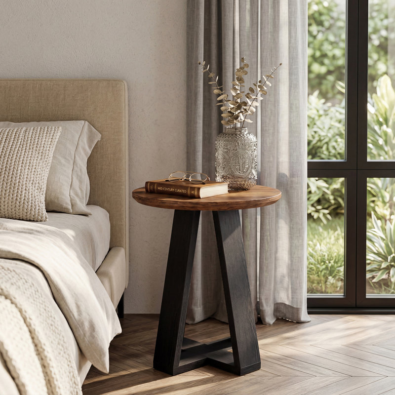 Table d'appoint ronde, table de bout moderne pour le salon, Brun et noir
