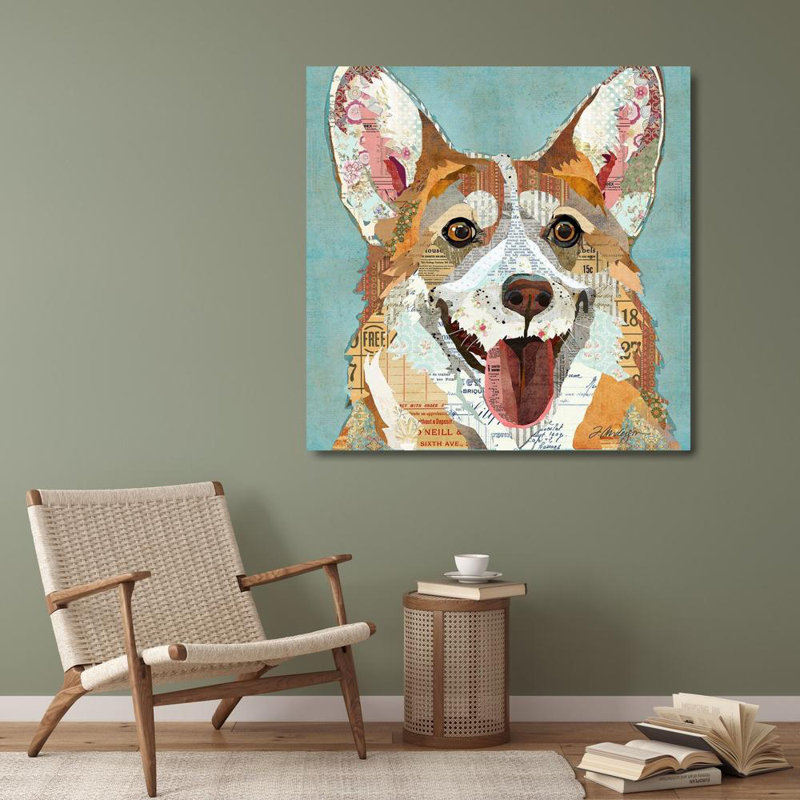 Toile tendue avec châssis Lark Manor ™ Anderson, Traci, titrée Corgi, H 28 po x l 28 po
