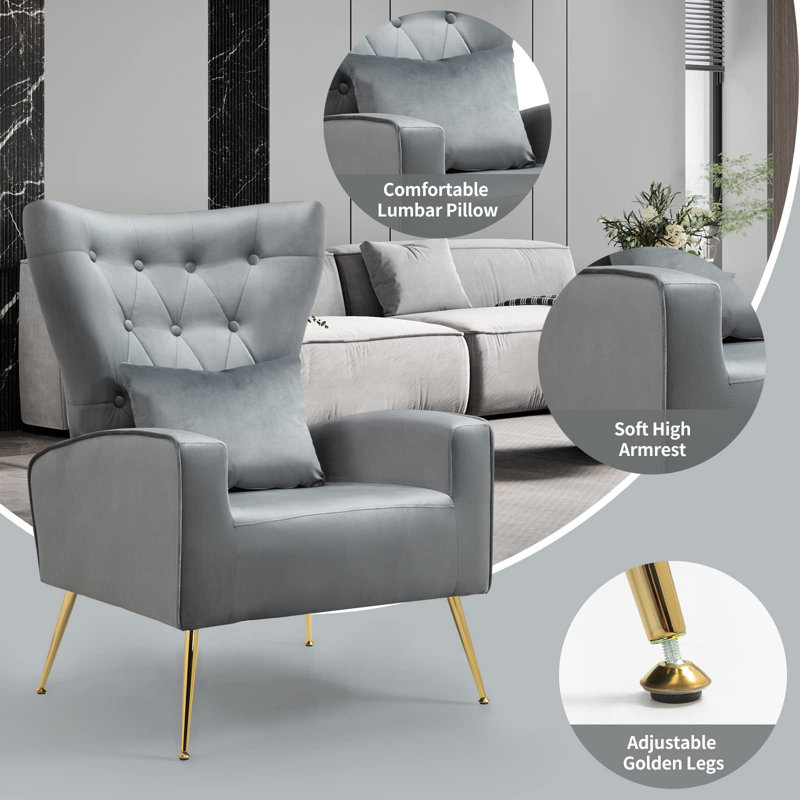 Velvet Armchair, Grey Velvet