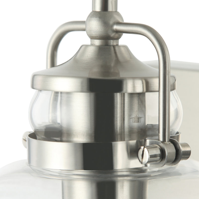 Éclairage pour salle de bain à intensité variable 2 lumières avec abat-jour en verre transparent Loucks 14 po, Nickel brossé